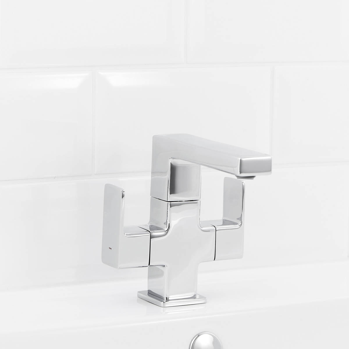 Bathroom Basin Mixer Tap Monobloc Brass Chrome Square With Waste Modern - Image 3