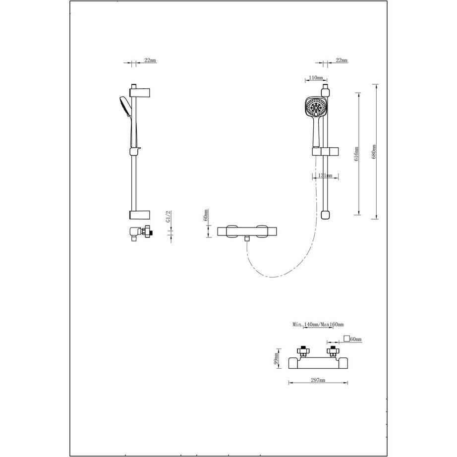 Thermostatic Mixer Shower 3 Spray Pattern Brass Square Head Modern Bathroom - Image 3