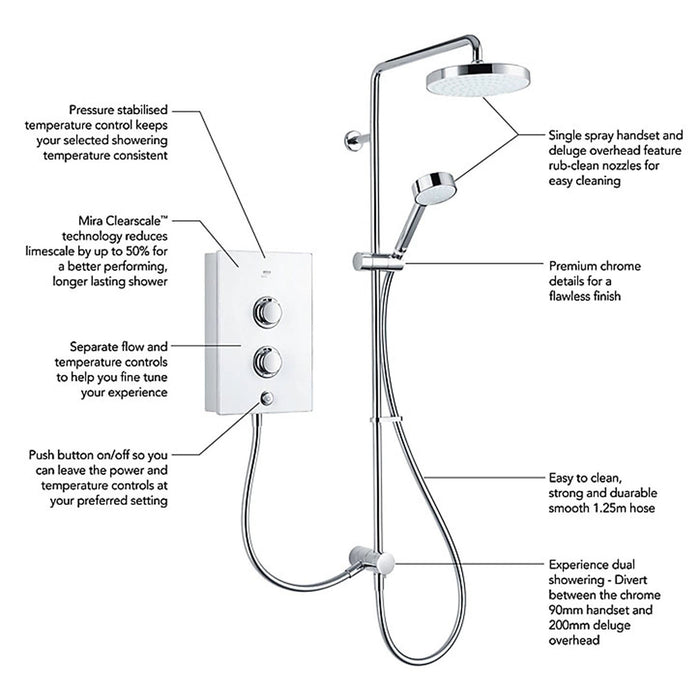 Mira Electric Shower Decor Dual White Easy Fit Clearscale Technology 10.8kW