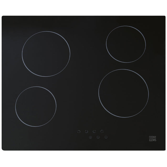 Cooke & Lewis Ceramic Hob CLCER60A Electric 4 Zone Black Glass (W)590mm - Image 1