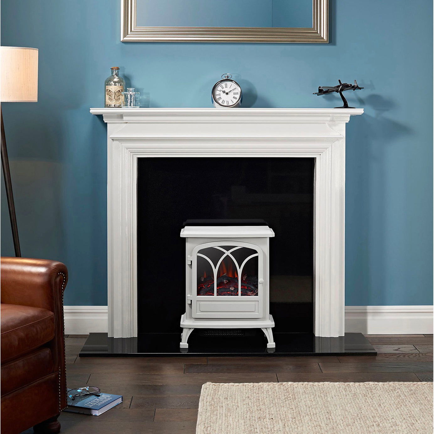 Electric Stove Heater Fireplace Cream Freestanding Flame Effect Remote Control - Image 1