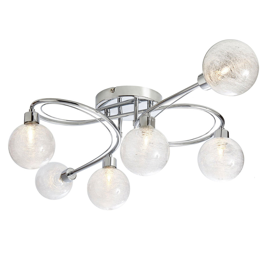 Ceiling Light Spotlight Chrome 6 Way G9 Cracked Glass Globe Shades Indoor 25W - Image 1