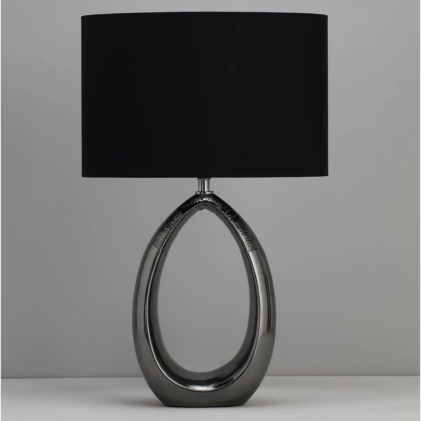 Ceramic Table Lamp Black Shade Drum Bedside Living Room Light - Image 4