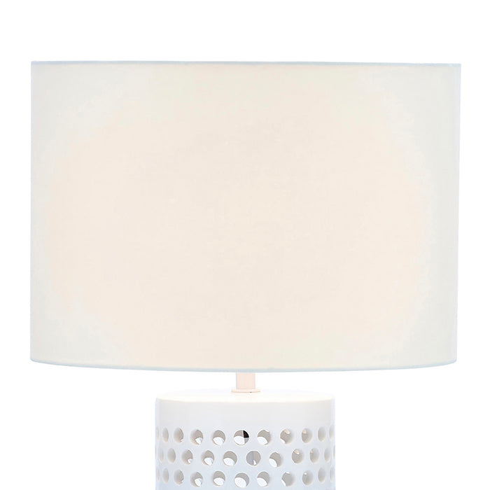 Table Lamp Bedside Light Ceramic White Drum Shade Modern Cylinder Bedroom - Image 3