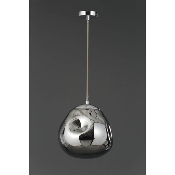 Pendant Ceiling Light LED Smoked Glass Metal Chrome Effect Pebble Modern - Image 1