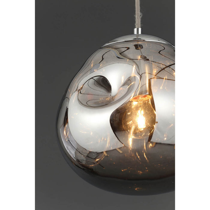 Pendant Ceiling Light LED Smoked Glass Metal Chrome Effect Pebble Modern - Image 3