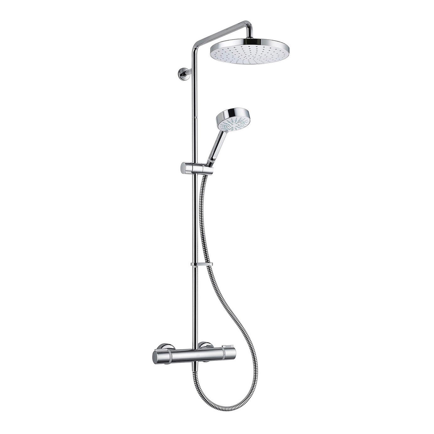 Thermostatic Mixer Shower Chrome Single Spray Pattern Bathroom Round Twin Head - Image 1