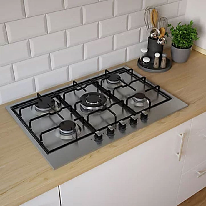 Gas Hob 5 Burner GASUIT5 Stainless Steel 75cm Built In Front Knob Control - Image 1