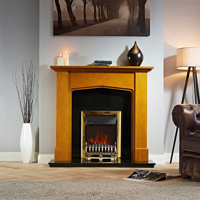 Electric Fireplace Inset Heater Realistic Flame Effect Brass Remote Control 2kW - Image 3