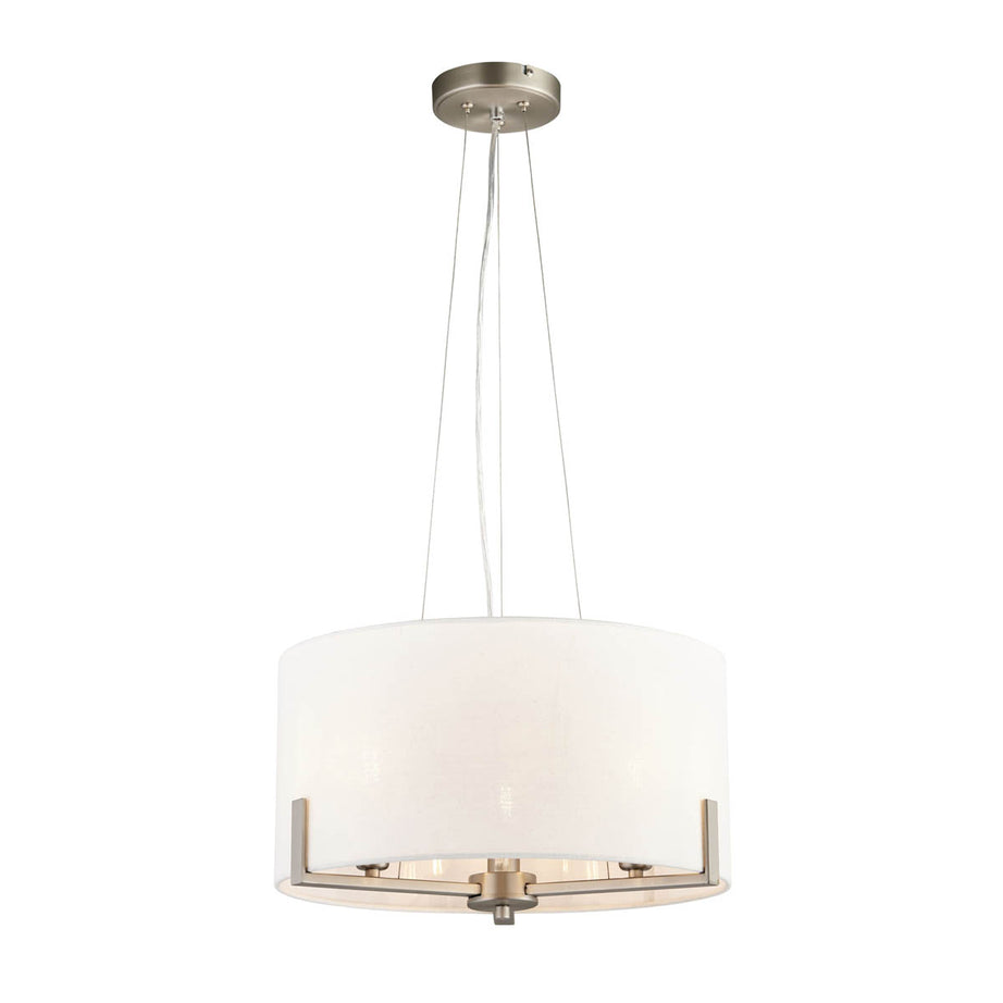 Pendant Ceiling Light 3 Lamp Matt Faux Linen Steel Nickel Effect Modern - Image 3