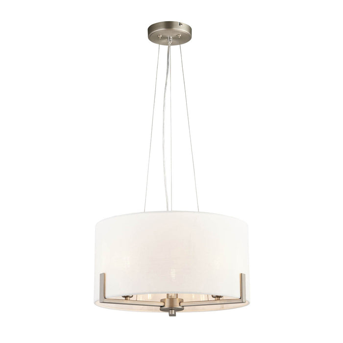 Pendant Ceiling Light 3 Lamp Matt Faux Linen Steel Nickel Effect Modern - Image 1