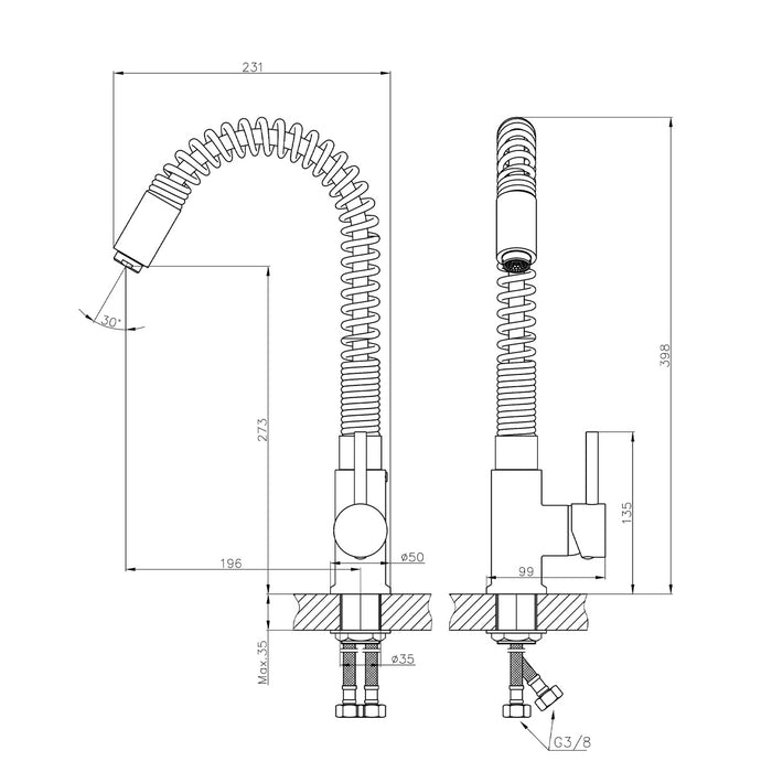 Cooke & Lewis Pull Out Kitchen Mixer Tap Black Chrome Single Lever Effect Modern - Image 2