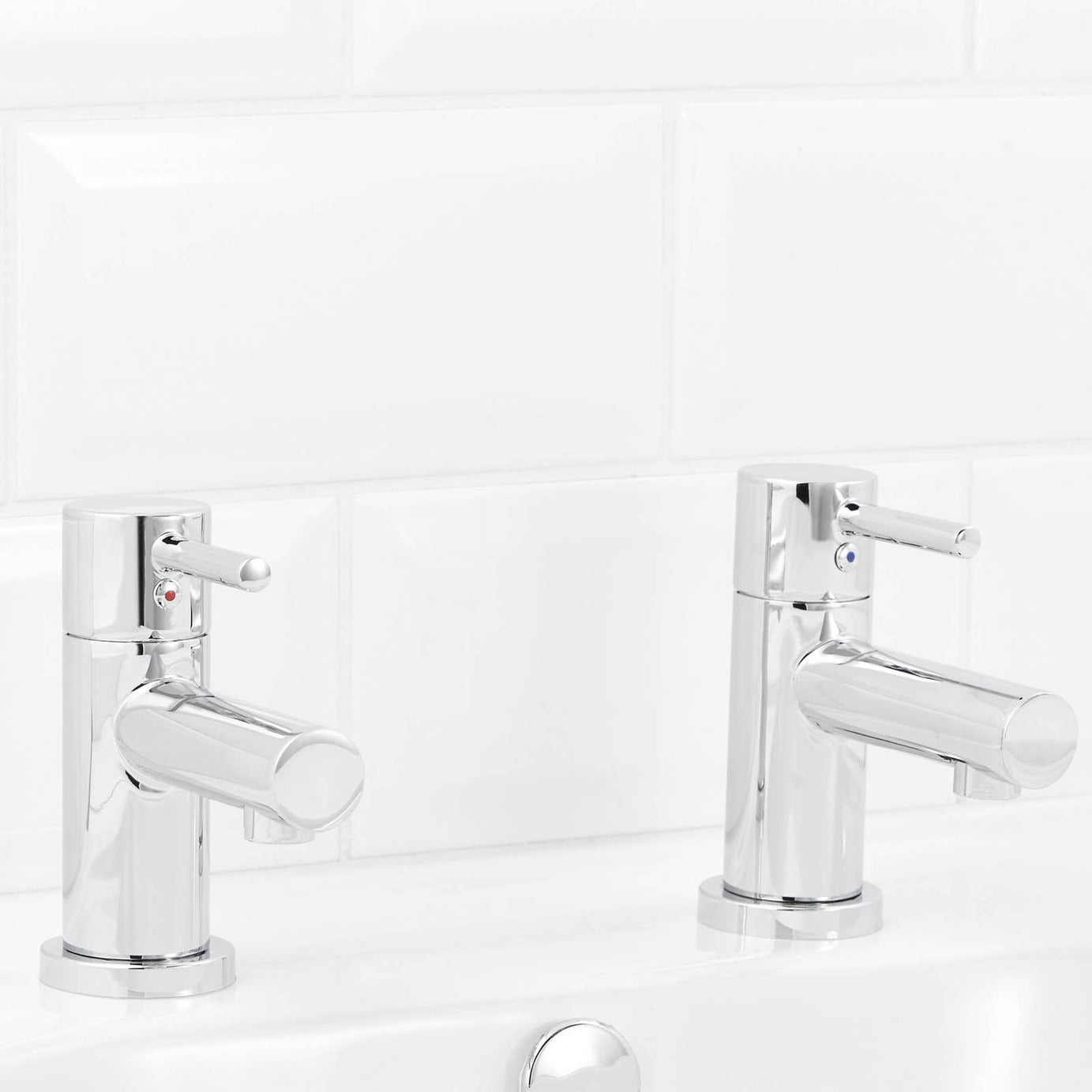 Bathroom Basin Pillar Tap Chrome Full Turn Ceramic Disk Hot Cold Pair Modern - Image 3