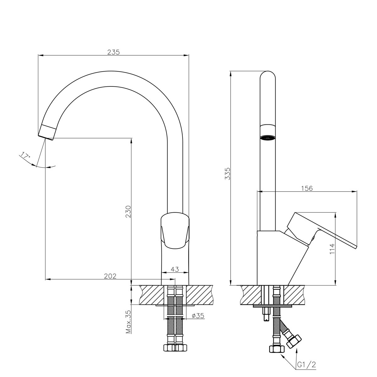 Kitchen Tap Mixer Chrome Single Lever Swivel Spout Ceramic Cartridge Faucet - Image 2