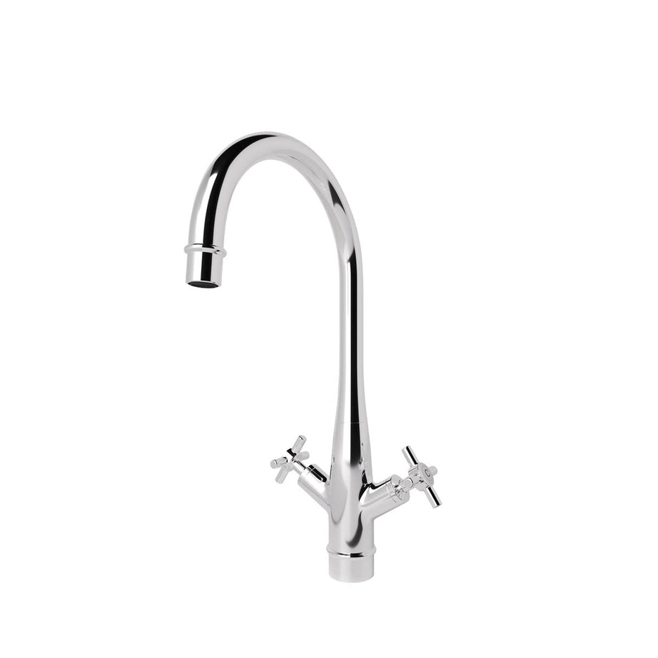 Kitchen Tap Twin Cross Lever Brass Silver Chrome Effect Deck Mounted Traditional - Image 1