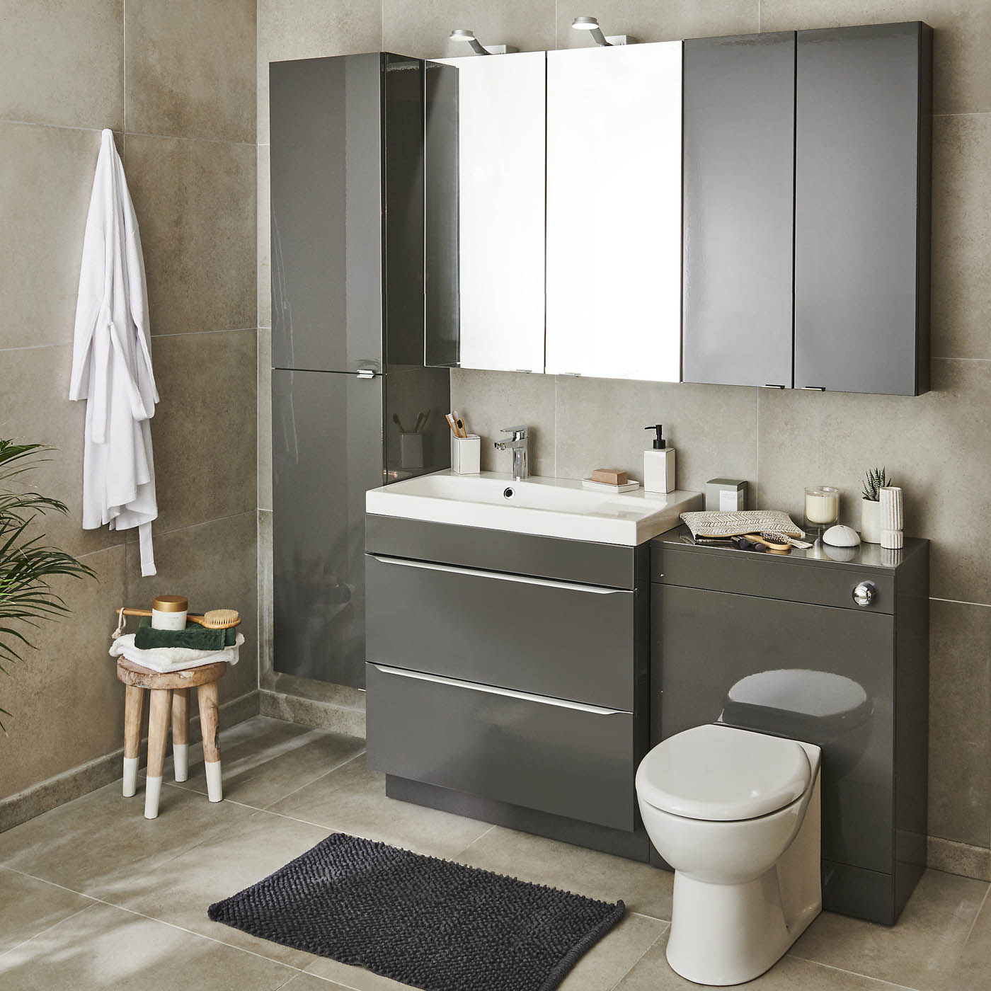 Bathroom Single Wall Cabinet Gloss Anthracite Compact Soft Close (H)90cm (W)4cm - Image 4