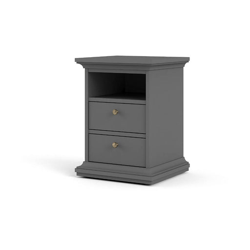 Bedside Table Cabinet 2 Drawer Matt Grey Wooden Modern (H)588 (W)436 (D)400mm - Image 1