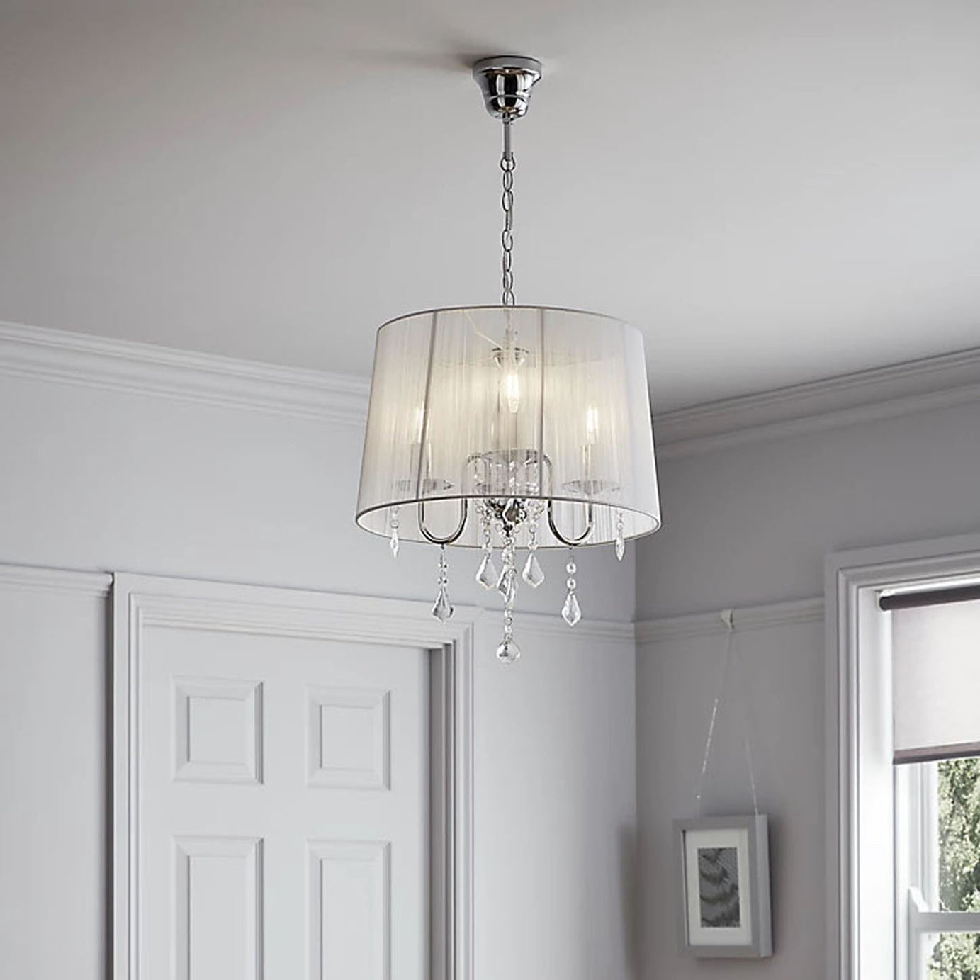 Ceiling Light 3 Lamp Pendant Chrome Effect Adjustable Height 40W IP20 (Dia)400mm - Image 1