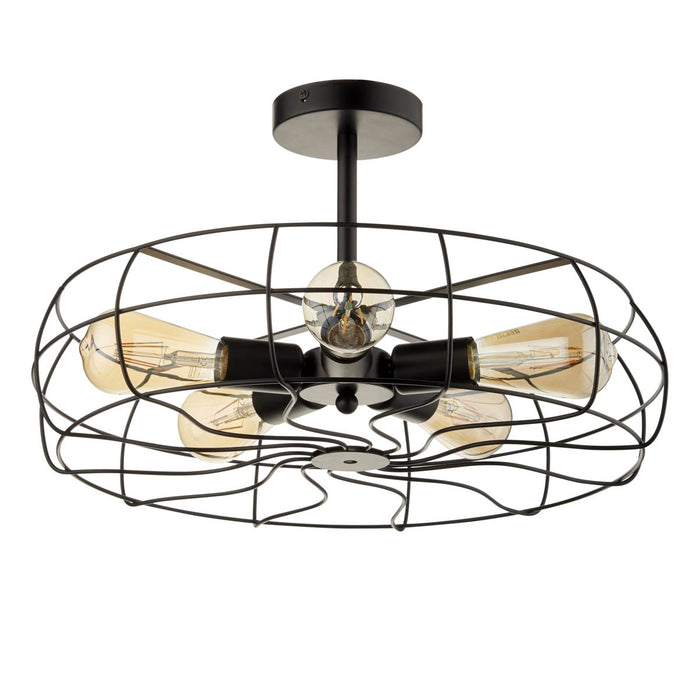 Ceiling Light 5 Way Matt Steel Black Modern Cage Design Industrial Indoor - Image 2