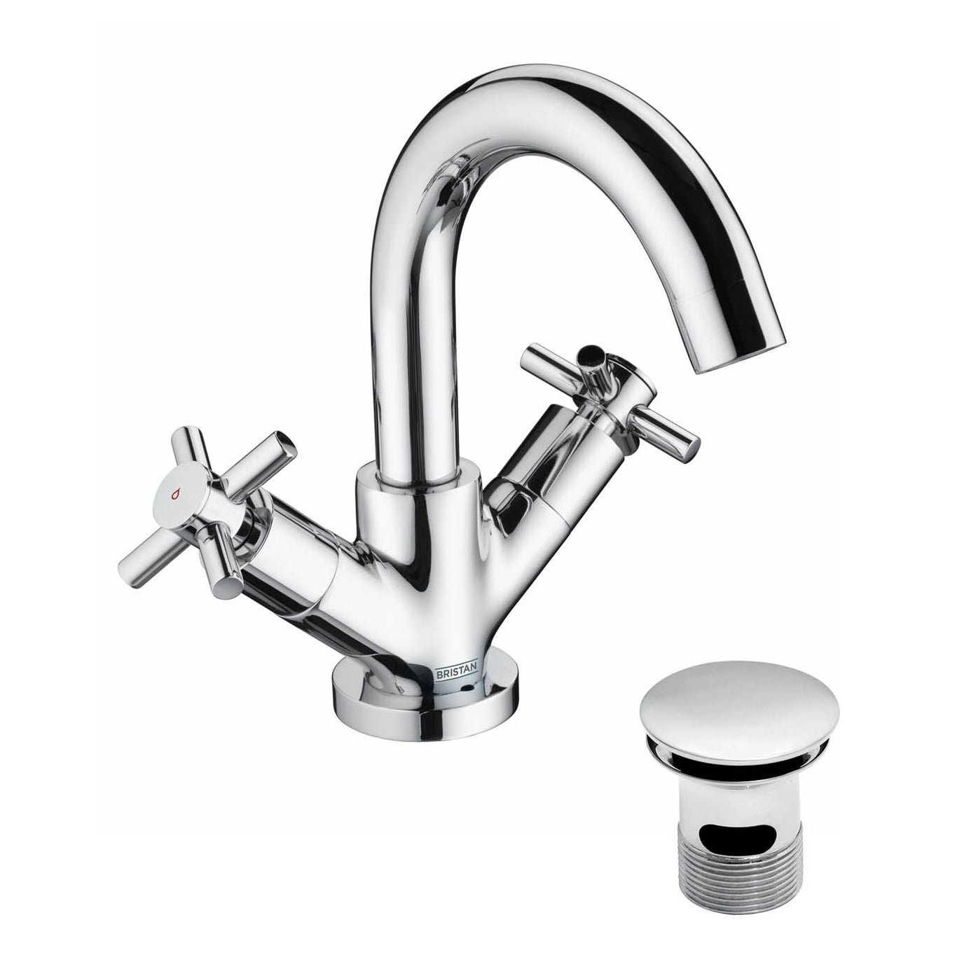 Bristan Basin Tap Mixer Chrome Clicker Waste Brass Contemporary Bathroom Faucet - Image 1