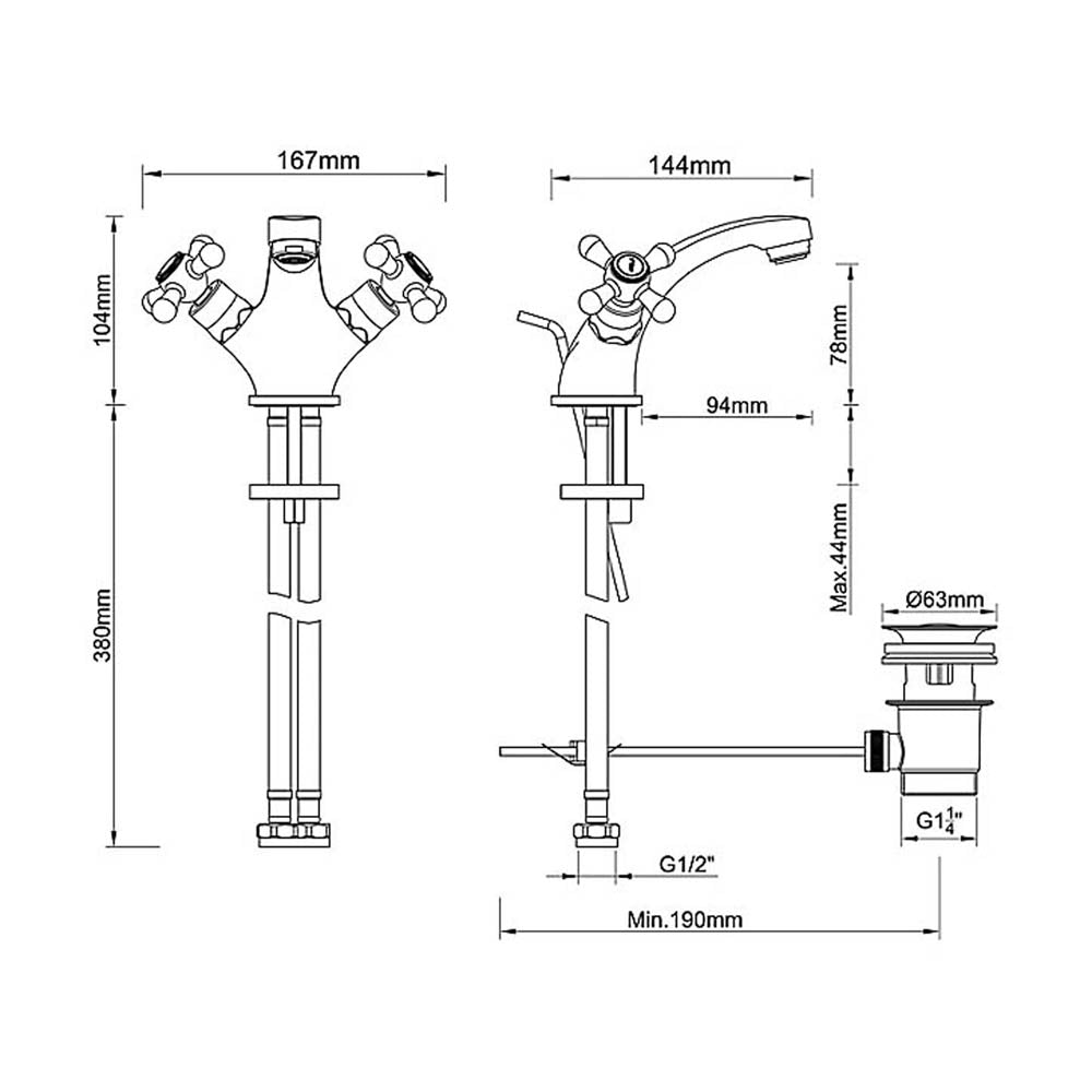 Bathroom Basin Tap Mono Mixer Chrome Double Lever Brass ¼ Turn Modern Faucet - Image 4