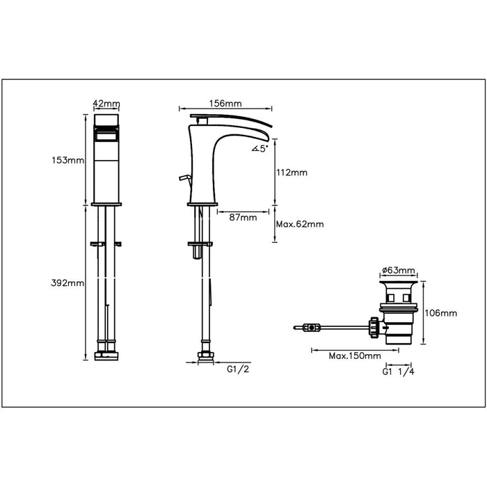 Bathroom Basin Tap Mono Mixer Single Lever Chrome Waterfall Waste Modern - Image 2