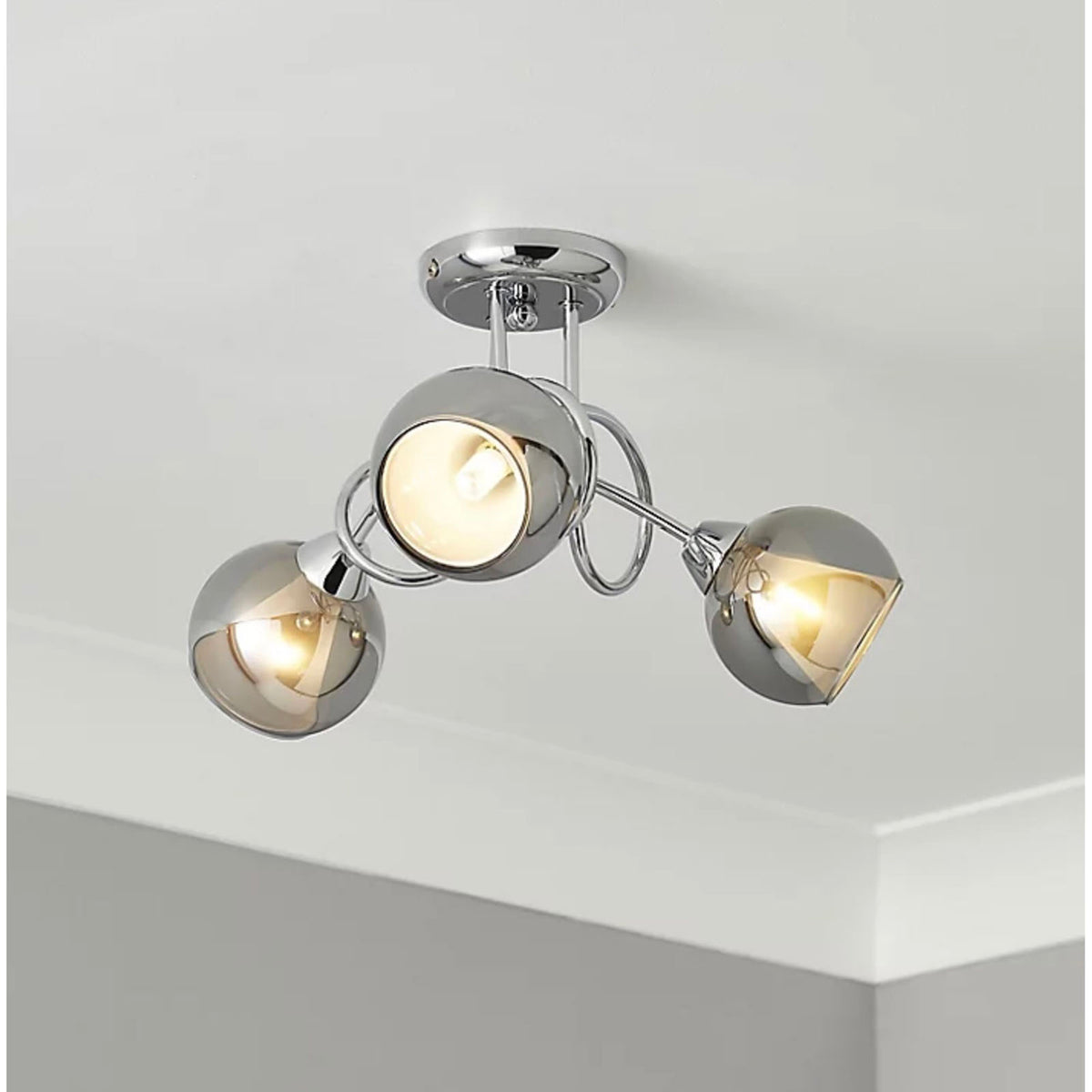 LED Ceiling Light 3 Way Chrome Smoked Glass Shades G9 Modern Living Room Bedroom - Image 1
