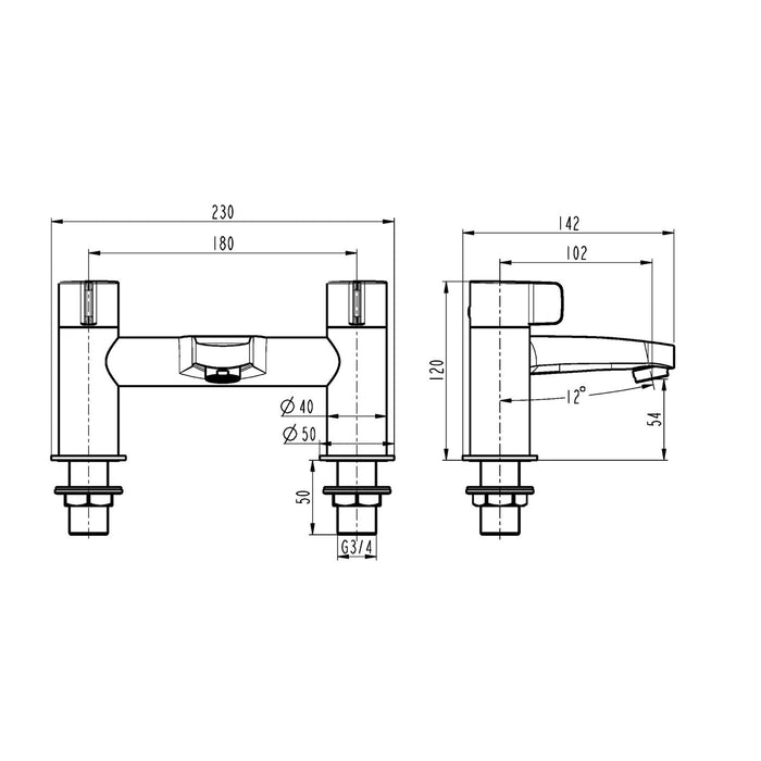 GoodHome Bath Mixer Taps C10010643 Deck Filler Cavally Black Double Lever - Image 2