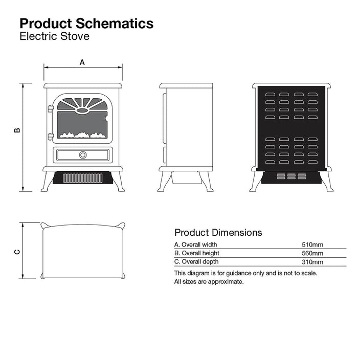 Focal Point Electric Stove ES3000 Traditional Matt Black Flame Effect 1.8kW - Image 3