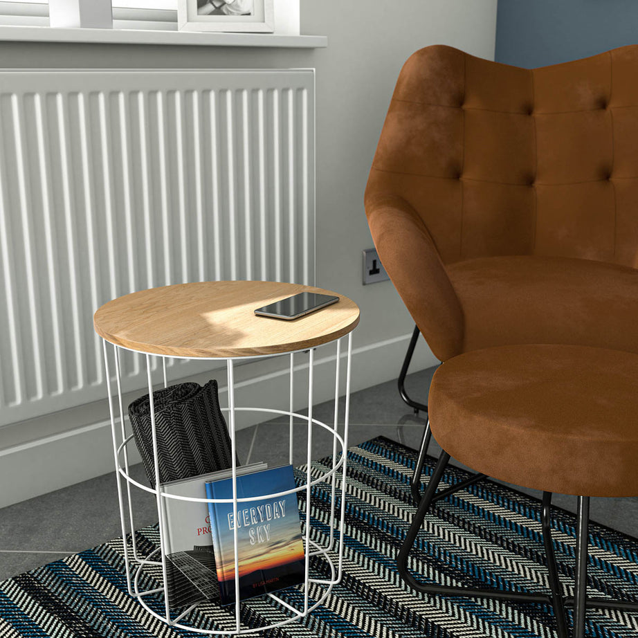 Side Table White Removable Top Sofa End Side Table With Storage Living Room - Image 1