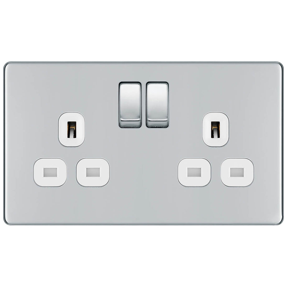 Double Switched Socket 13A 2 Gang Stainless Steel Chrome Effect Screwless 5 Pack - Image 2