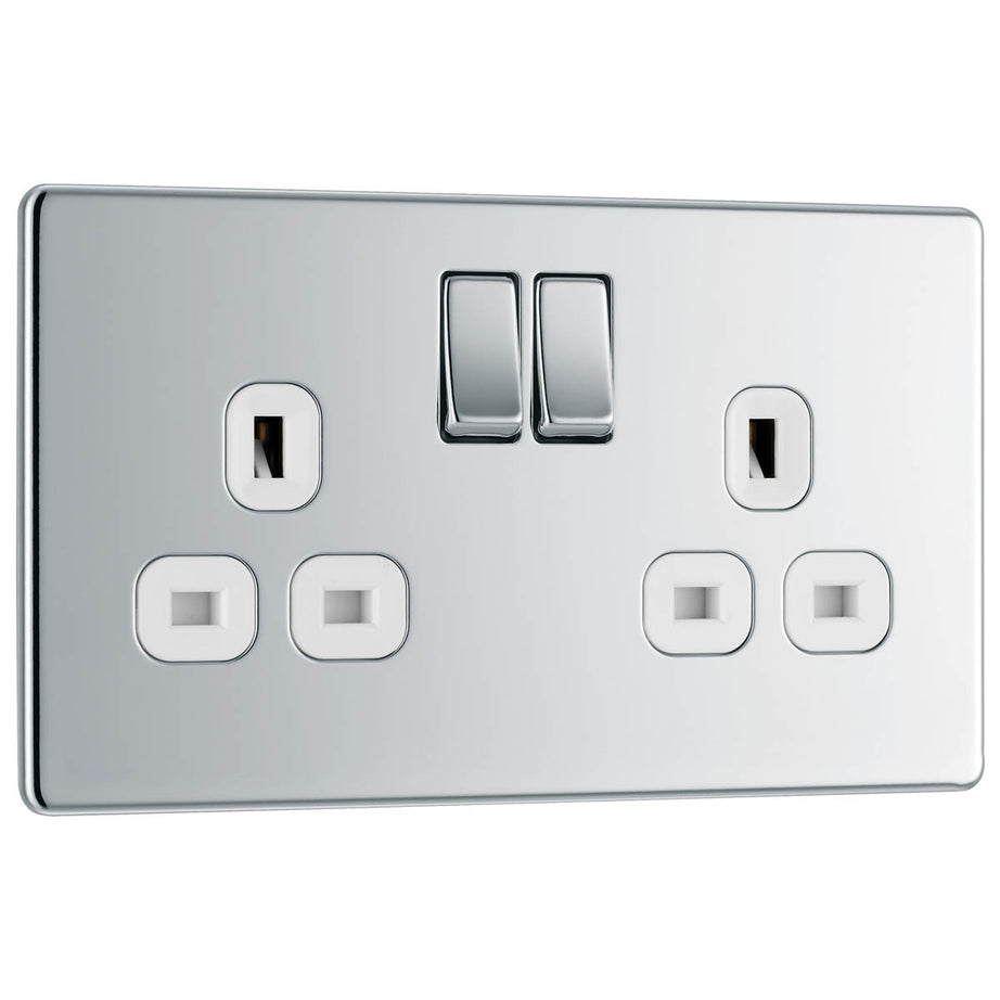 Double Switched Socket 13A 2 Gang Stainless Steel Chrome Effect Screwless 5 Pack - Image 3