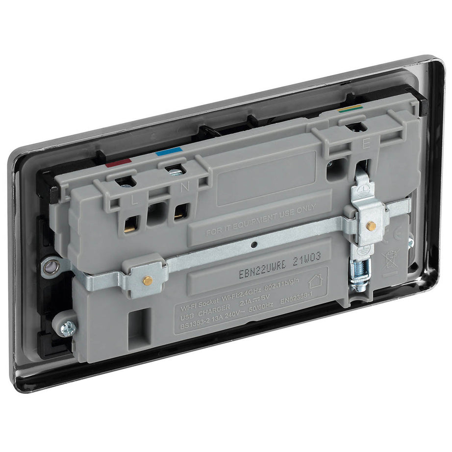 Switched Wall Socket USB Charging Port Wifi 2 Gang Double Black Nickel 13A - Image 6