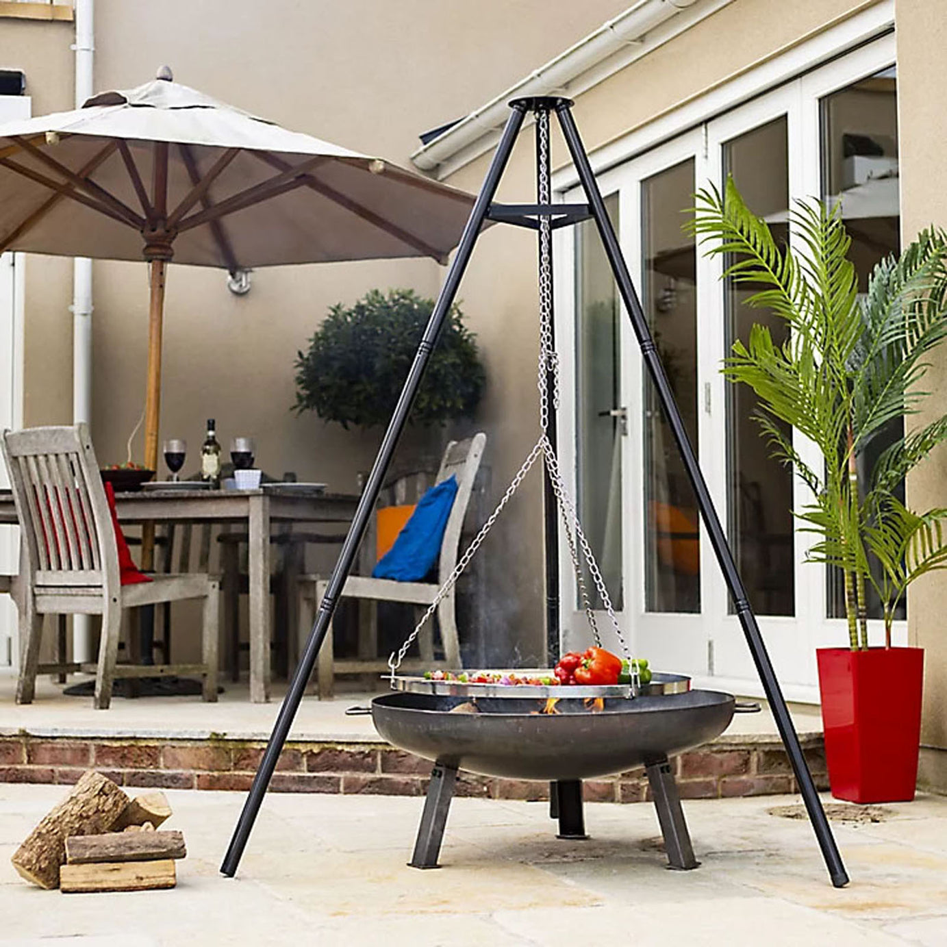 Fire Pit Grill BBQ Hanging Stand Tripod Adjustable Height Modern Steel - Image 3