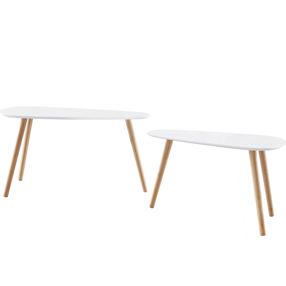 Side Coffee Tables White Living Room Nesting Sofa End Oval Contemporary Set Of 2 - Image 3