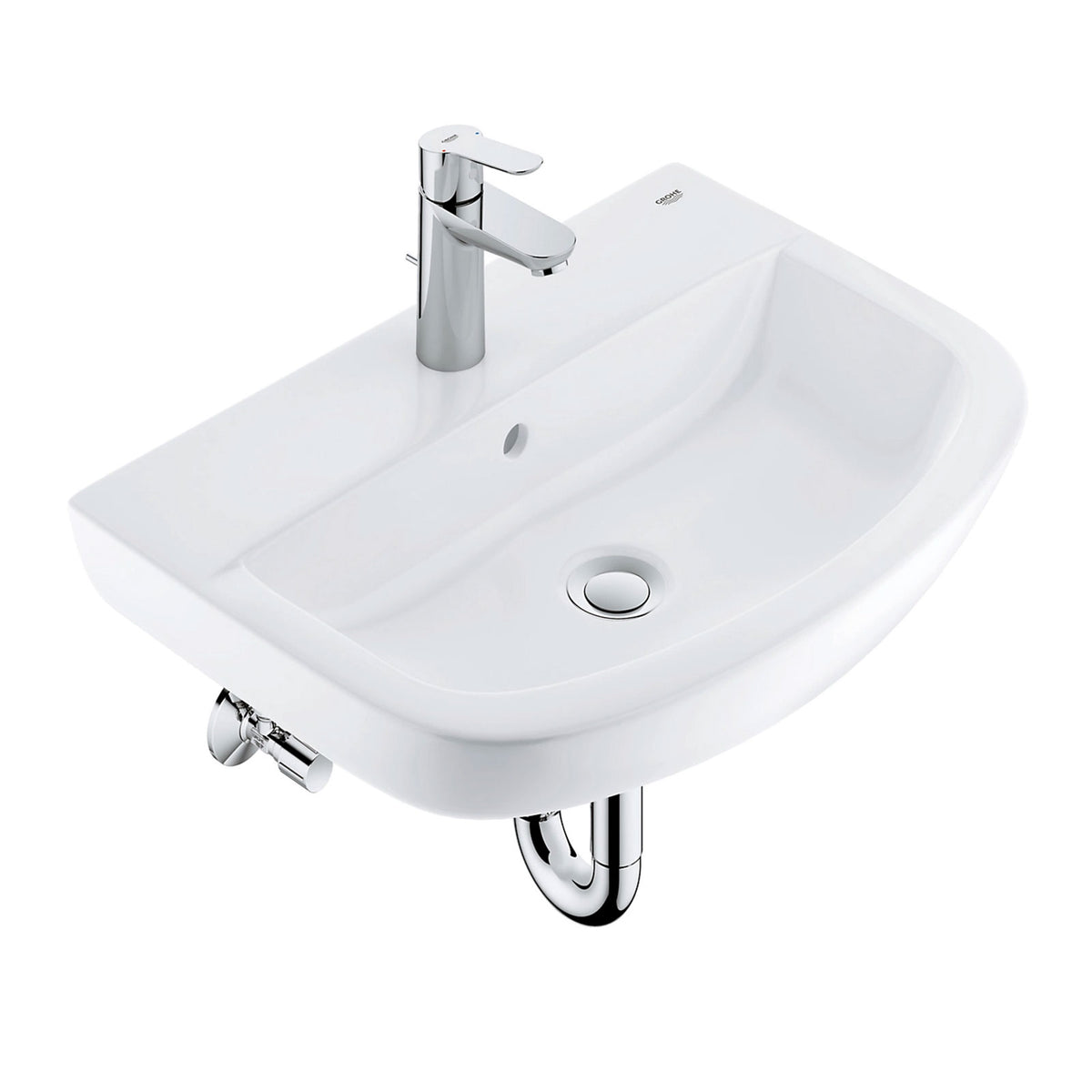 Grohe Cloakroom Wall Hung Basin Set 553mm Gloss White Mixer Tap - Image 1
