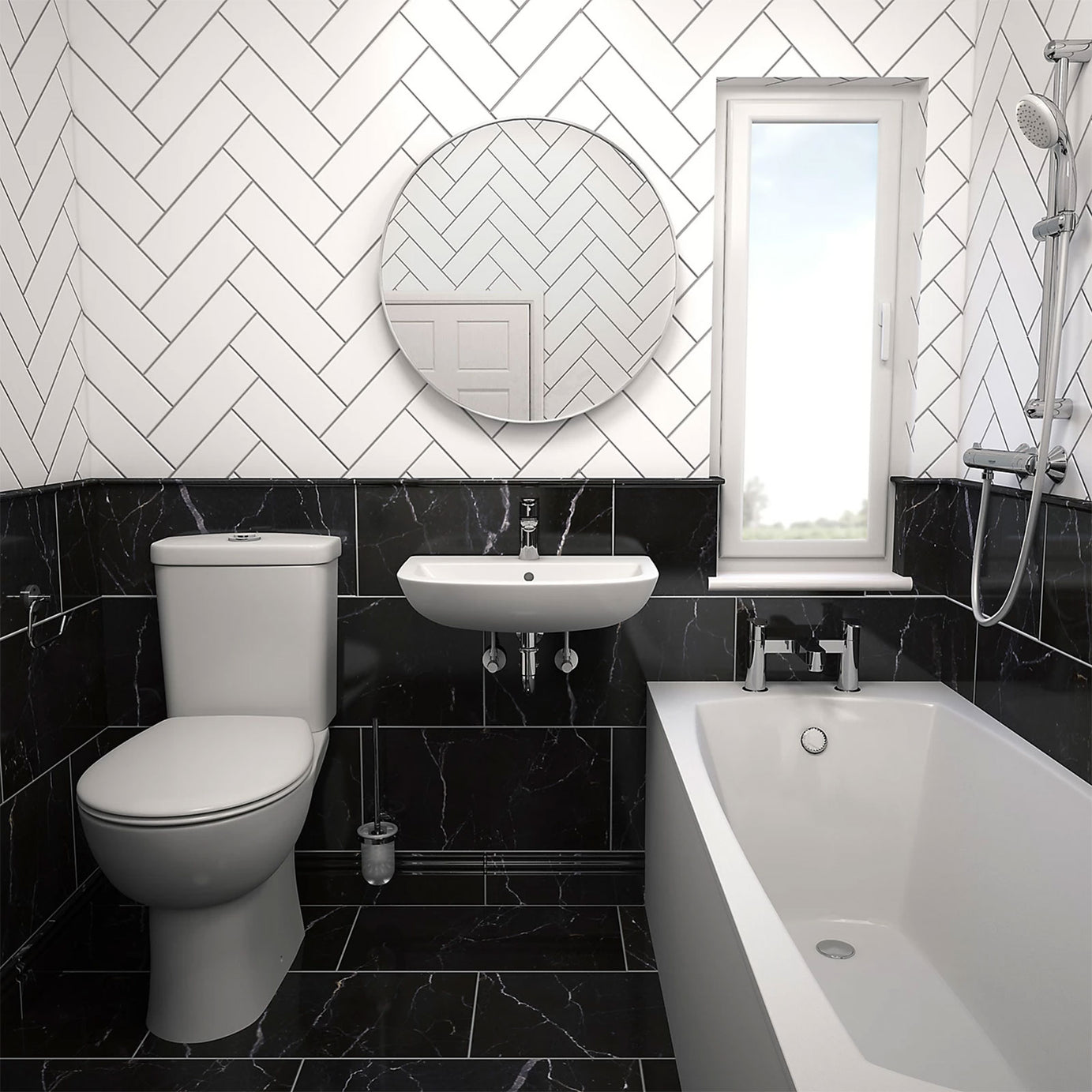 Grohe Cloakroom Wall Hung Basin Set 553mm Gloss White Mixer Tap - Image 4