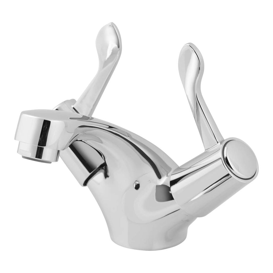 Bathroom Basin Mixer Tap Dual Double Lever Modern Chrome Finish Water Savings - Image 4