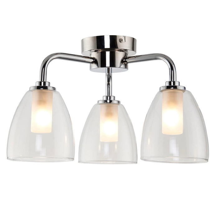 Ceiling Light 3 Way Bathroom Chrome Effect Bell Glass Shades Modern 54W - Image 2