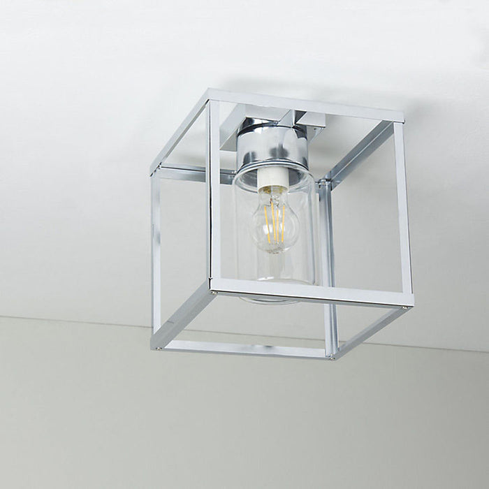 Ceiling Light Bathroom Chrome Effect 1 Bulb Glass Metal Silver IP44 15W 240V - Image 4