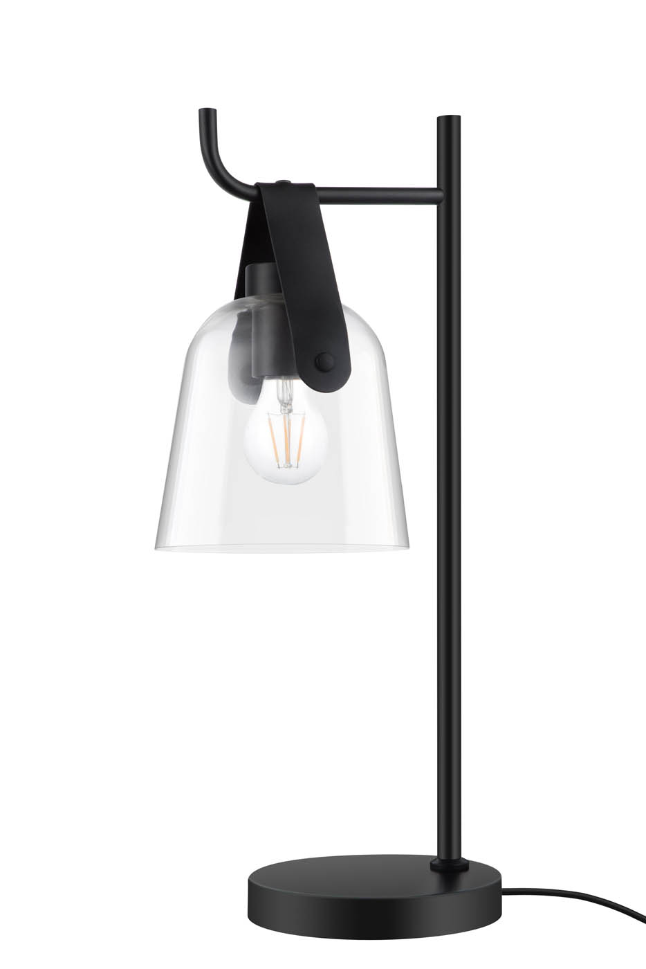 LED Table Lamp Matt Black Round Modern Clear Glass Shade Minimalist Livingroom - Image 2