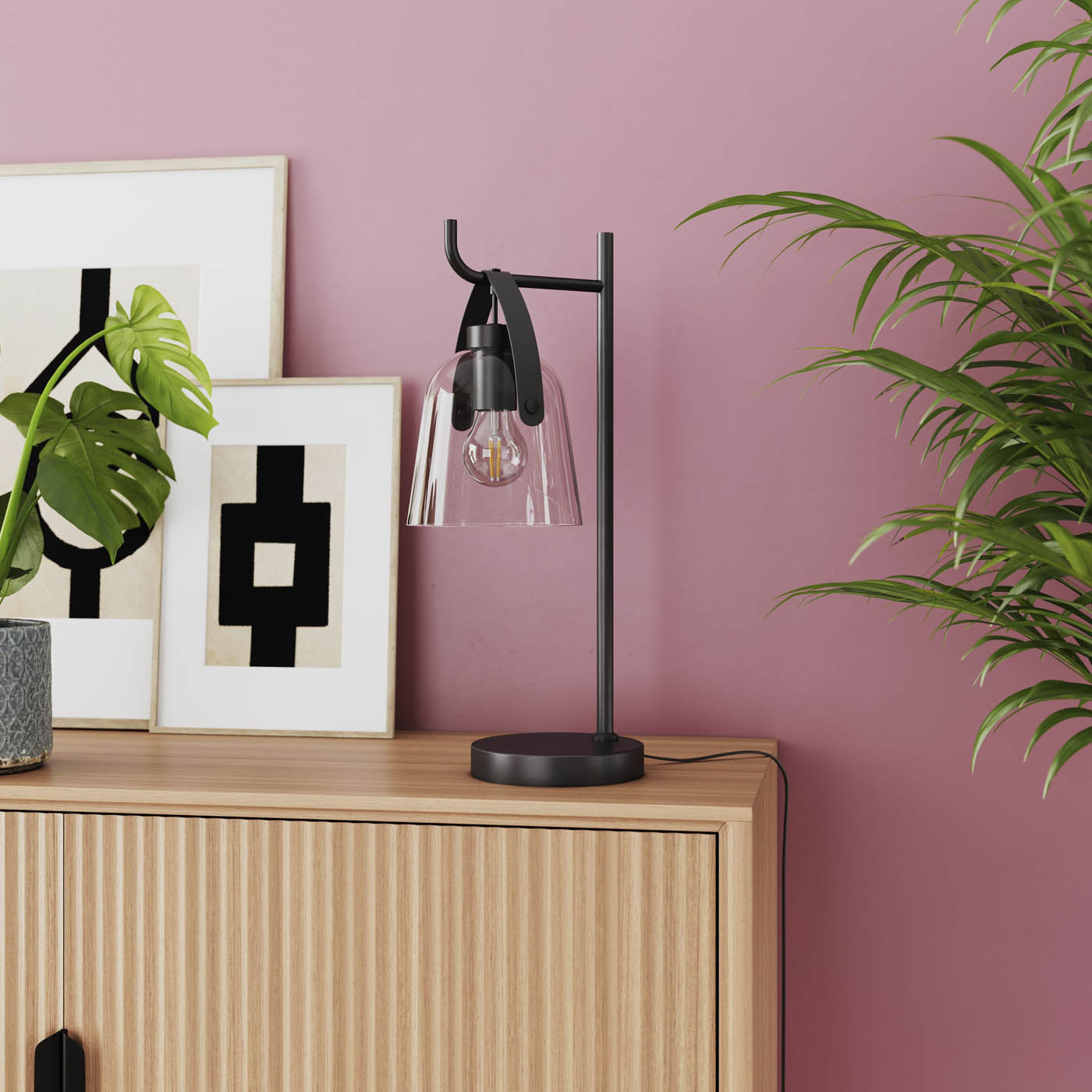 LED Table Lamp Matt Black Round Modern Clear Glass Shade Minimalist Livingroom - Image 3