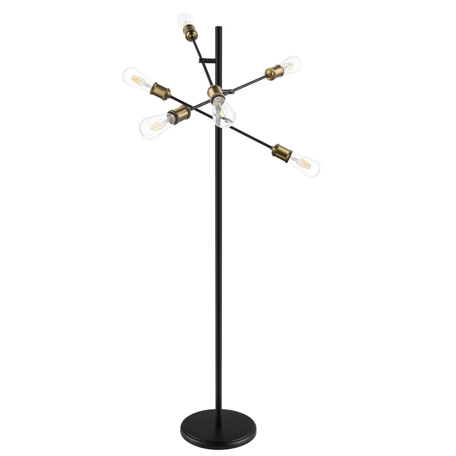 Floor Lamp 6 Lights Metal Matt Black Antique Brass Effect Modern Industrial - Image 2