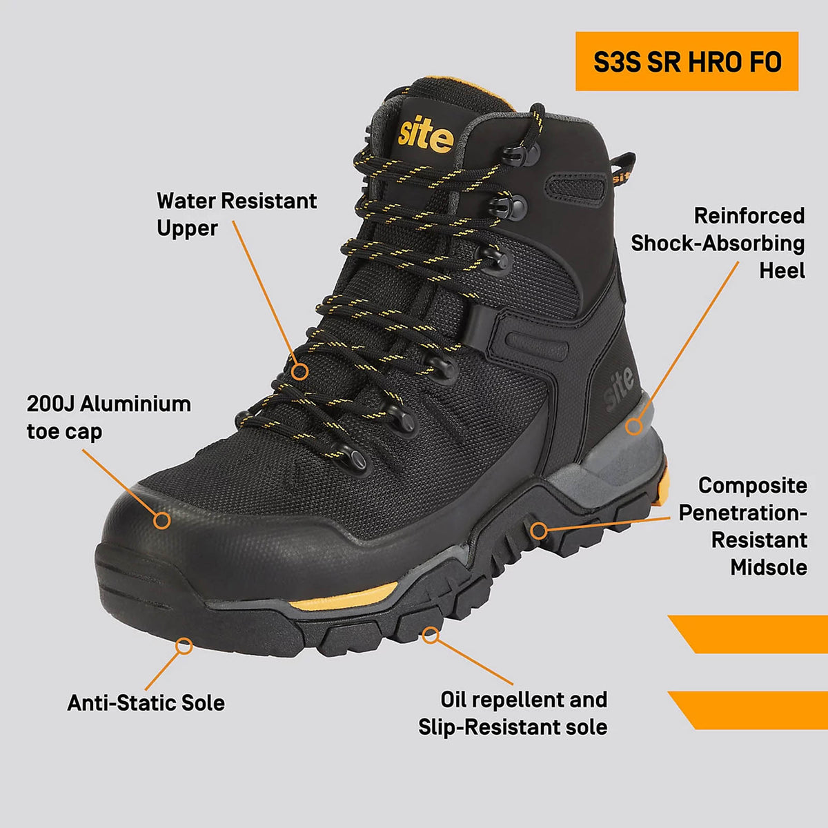 Site Densham Safety Boots Black Steel Toe Work Footwear Shoes Size 8 - Image 7