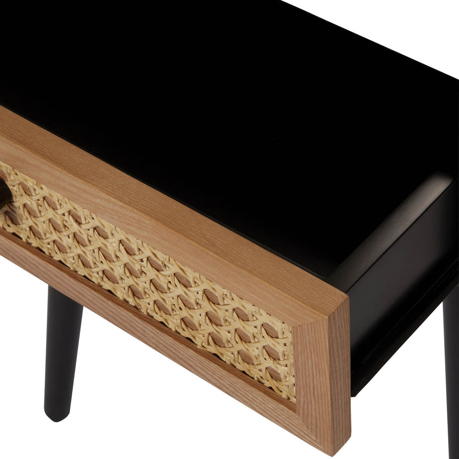 Bedside Table 1 Drawer MDF Matt Black Rattan Effect (H)580mm (W)450mm (D)450mm - Image 4