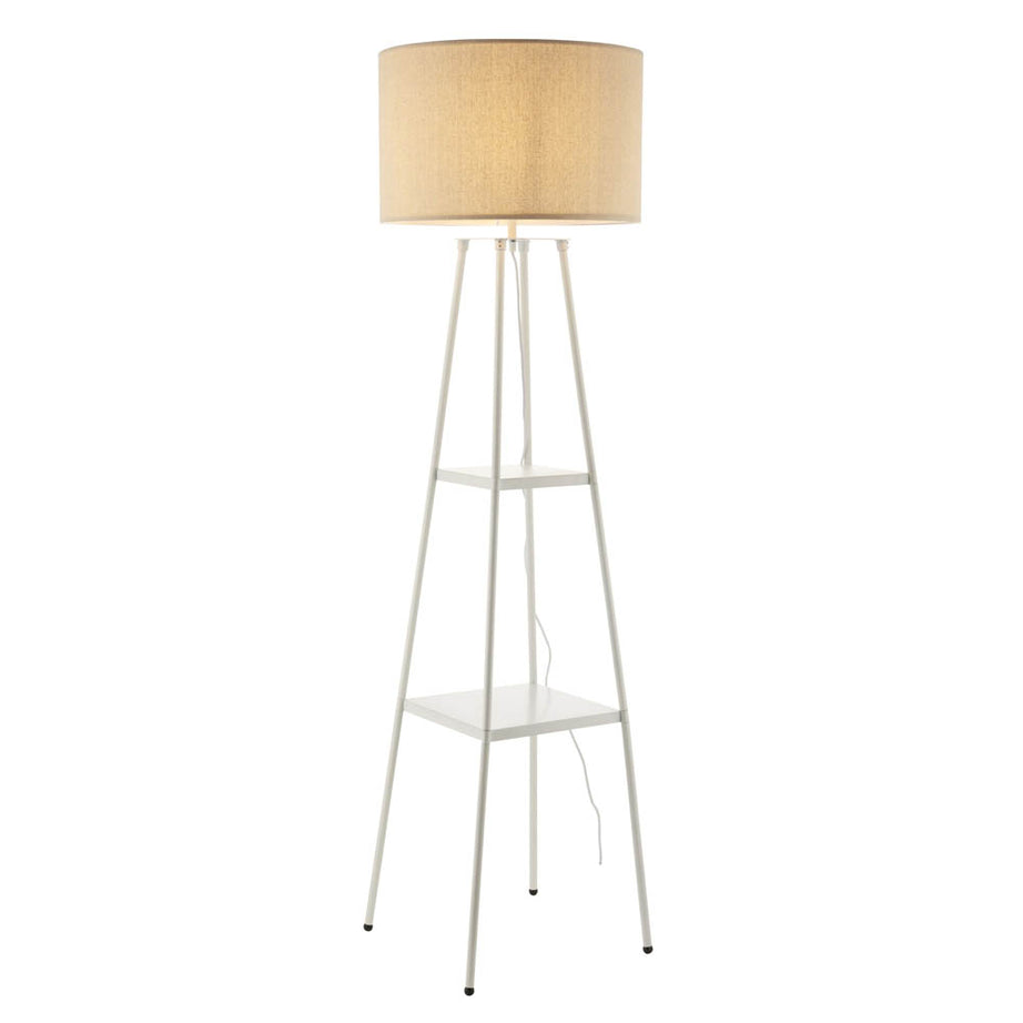 Floor Lamp 2 Tier Storage Display Shelves White Modern Bedroom Living Room - Image 1