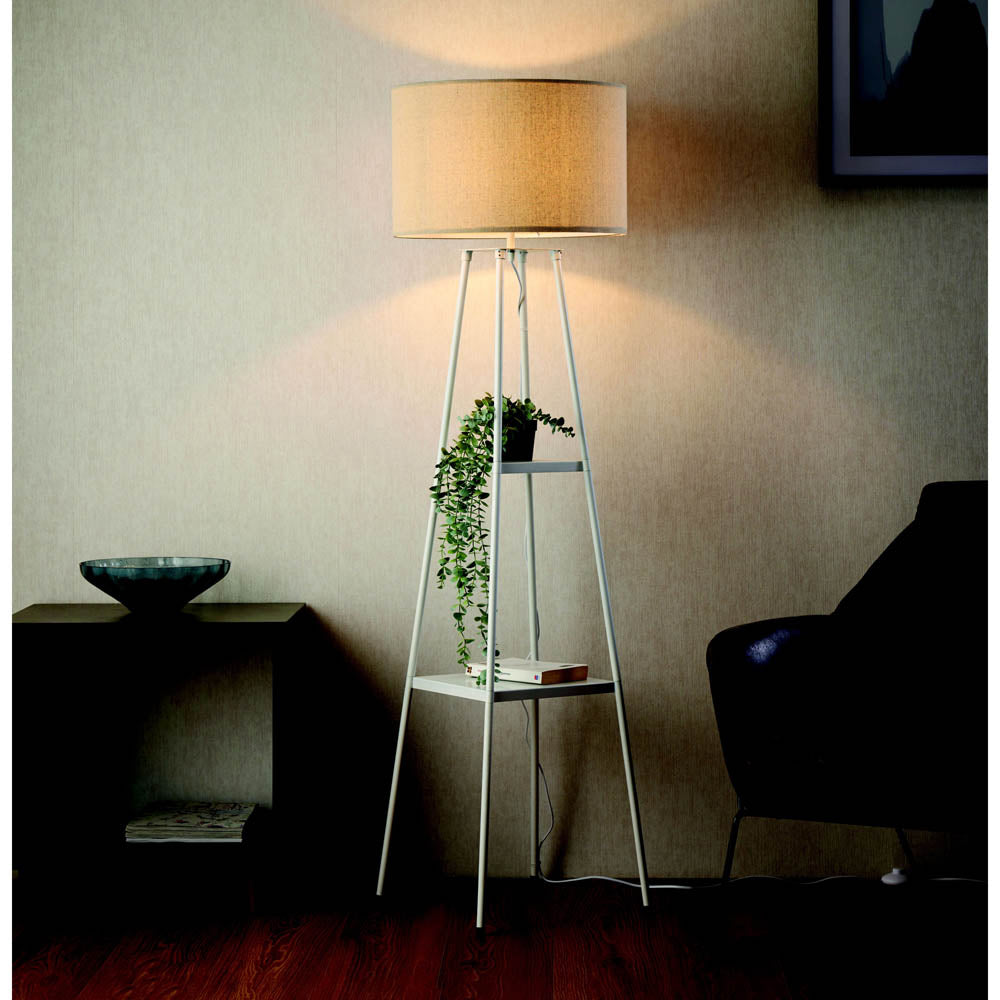 Floor Lamp 2 Tier Storage Display Shelves White Modern Bedroom Living Room - Image 2