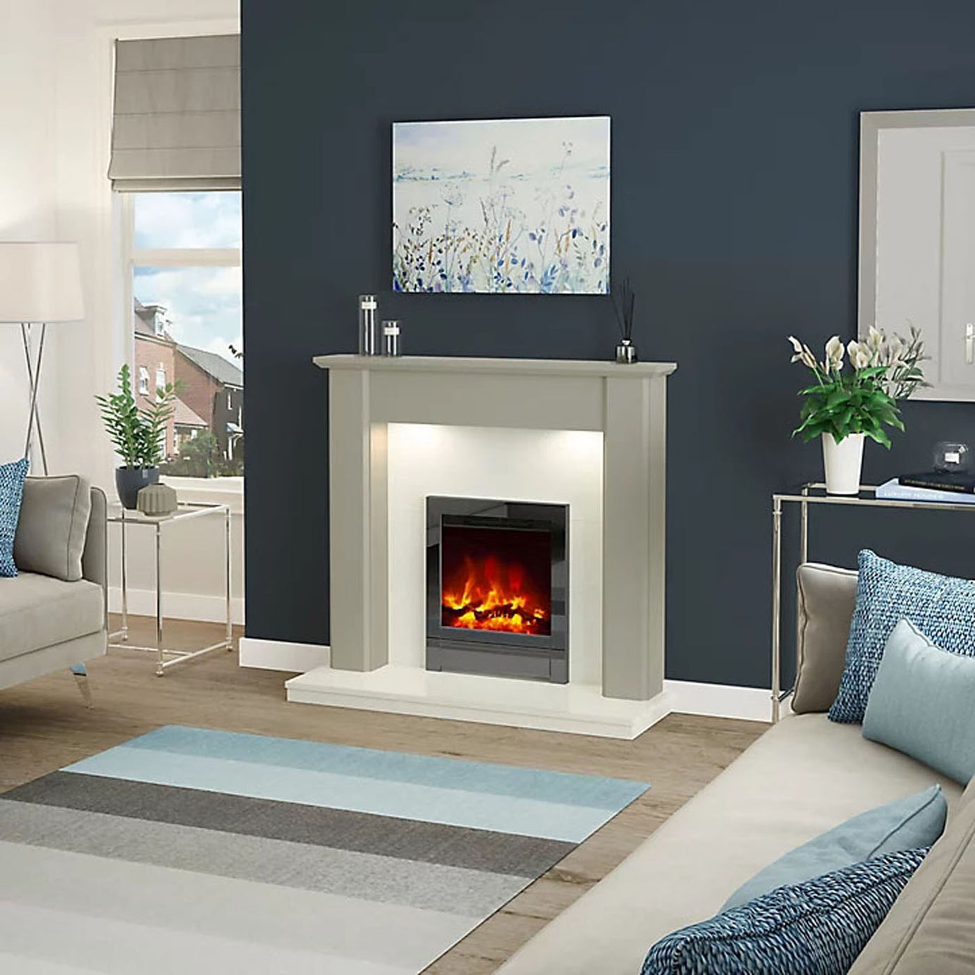 Electric Fire LED Flame Technology Polished Nickel Effect Modern Design 11Kg 2KW - Image 2