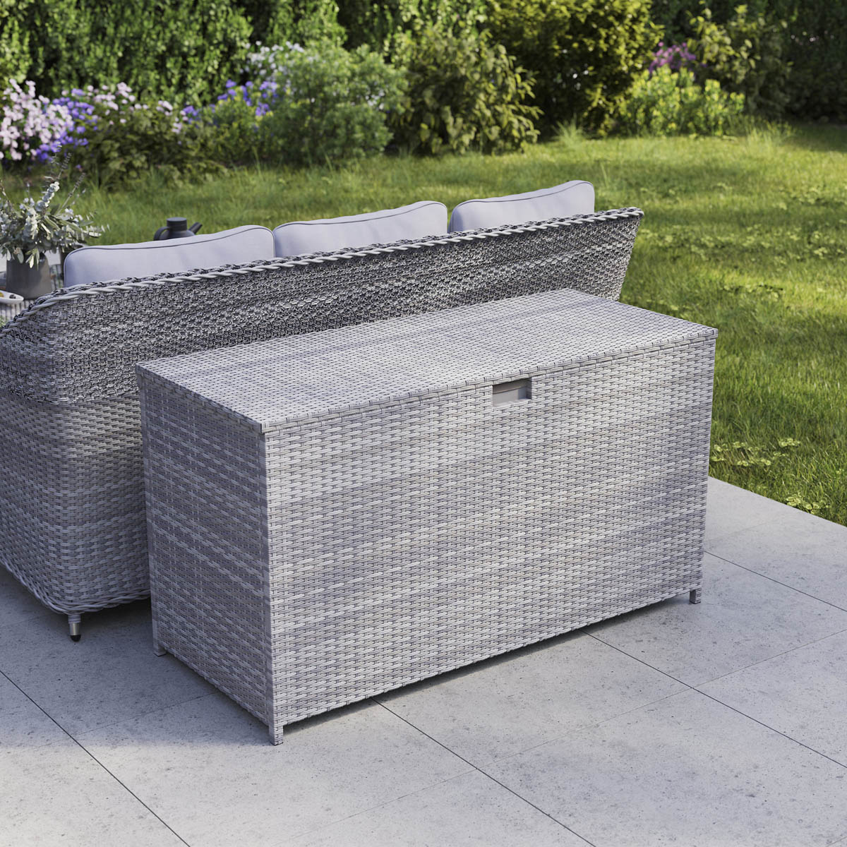 Hamilton Garden Storage Box Steeple Grey Plastic Rattan Effect (W)180 x (D)65cm - Image 2