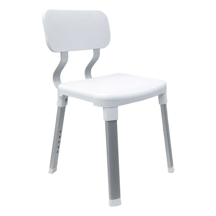 Shower Seat Stool White Backrest Adjustable Non Slip Feet Comfort (H)98 (W)370mm - Image 2